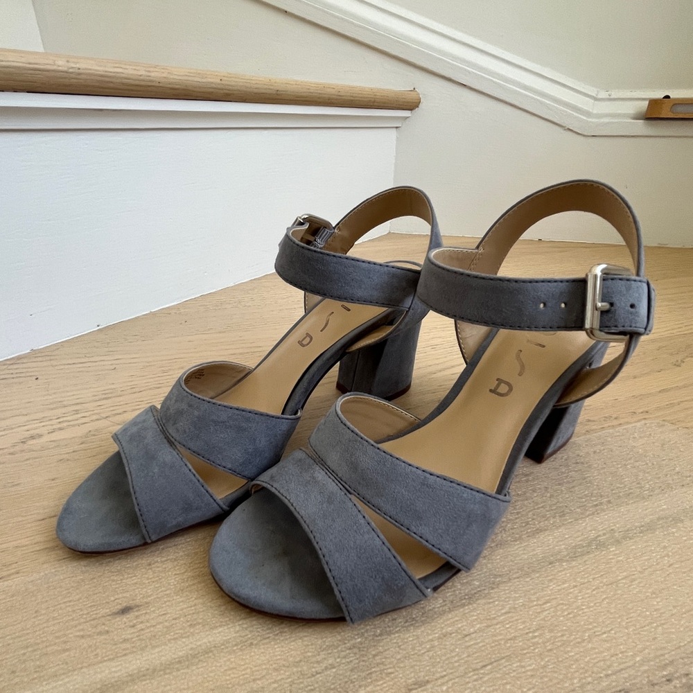Blue Suede Block Heel Sandals